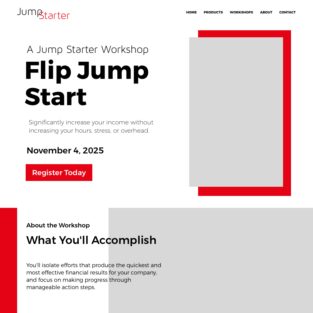A snippet of the top portion of the workshop mockup with a featured image on the right and information on the left. By Katherine Delorme.