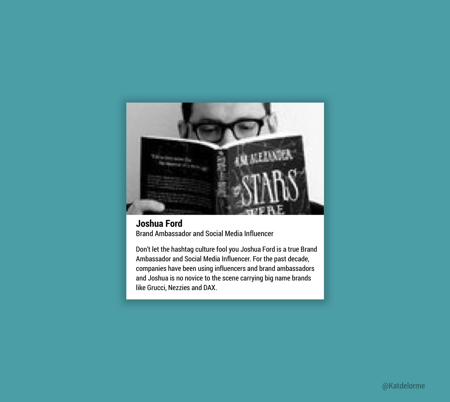 Personas and profile design. Male brand ambassador and social media influencer. By Katherine Delorme.